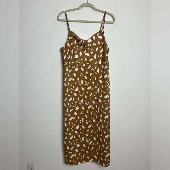 Old Navy Brown Cream Print Cowl Neck Satin Midi Slip Dress Size Medium - Picture 2 of 10